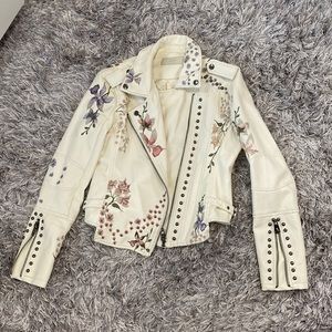 Blank NYC floral vegan leather moto jacket